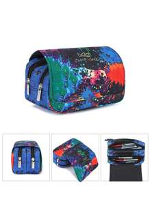 Pencil Case For Boys And Girls, Double-Sided Pattern Pencil Case, Large Storage Wallet Card Case,Compartment Pencil Case For School Students