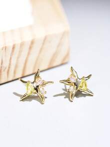 女士水滴锆石星形耳环，不锈钢金耳环，女士耳环，送给朋友的最佳礼物