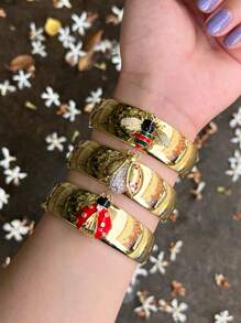 1pc Retro Bee Insect Zirconia Crystal Embellished Bronze Plated Gold Open Cuff Bracelet, Suitable For Women Daily & Party Wear