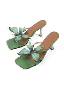Mules à talons hauts pour femmes avec décoration papillon, fée sexy pour soirée, boîte de nuit, mariage. Sandales à talons hauts en PU ornées mignonnes pour vacances, mariage, fête, bureau, intérieur et extérieur, été