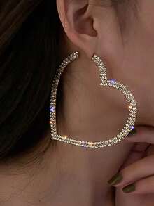 Double Hoop Rhinestone Earrings, Elegant Long Earrings, Personalized Korean Style Fashion Earrings For Women