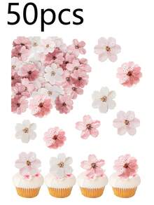 10/30/50 piezas Decoraciones para cupcakes con flores de cerezo, decoraciones de flores de cerezo 3D para pasteles, flores de papel de oblea para decorar cupcakes para baby shower, cumpleaños, boda, decoraciones y suministros para fiestas, coloridos - Multicolor - Ver 12