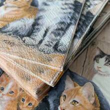 20pcs Soft Cute Cat Print Colored Napkins, Suitable For Wedding Party