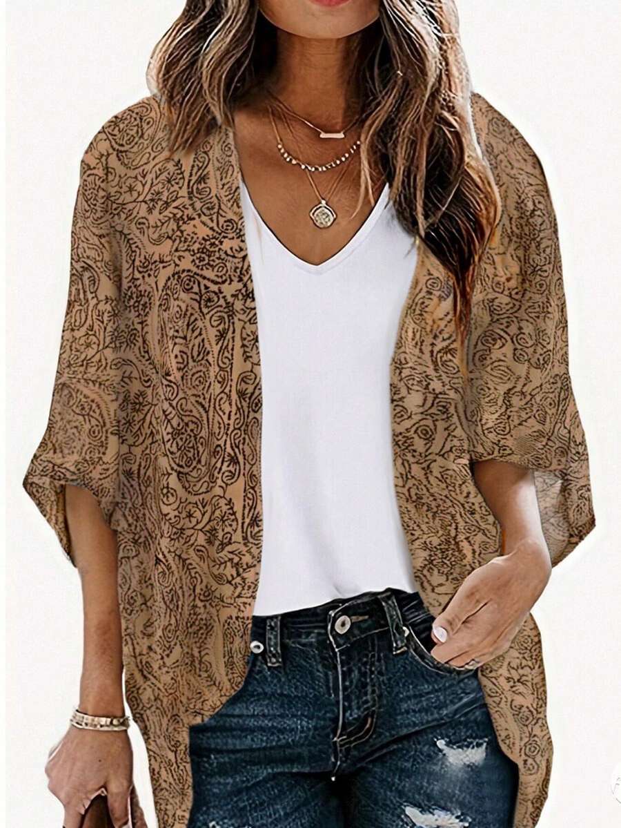 Nueva blusa elegante y con estilo con estampado de paisley para vacaciones de primavera - Marrón - Ver 1