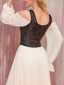 Fashion Womens Sexy Vintage 1920s Renaissance Lace Trim Corset Bustier - Brown - View 2