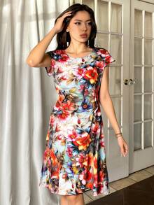 Vestido Elegante 3D Floral Sin Mangas – Look Romántico y Fresco para Verano - Rojo - Ver 4