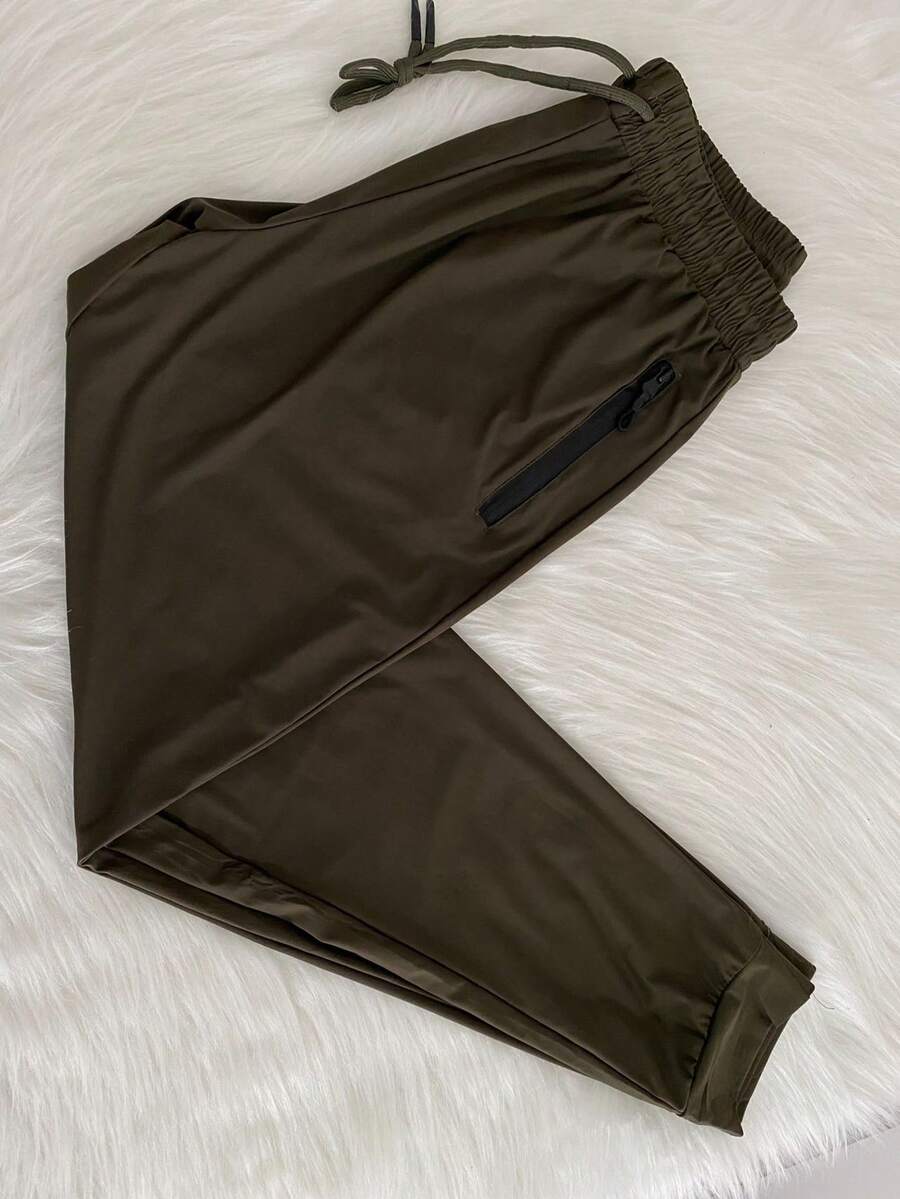 Quick-Drying Pants/Zipper Pocket/Elastic Waist/Sporty/Casual - Dark Green - View 1