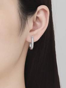 1pair Classical Zirconia Hoop Earrings Ladies Jewelry For Women 925 Sterling Silver Versatile Earrings Fine Jewelry Gifts For Girls Daily Life Dating Decor For Prom Party