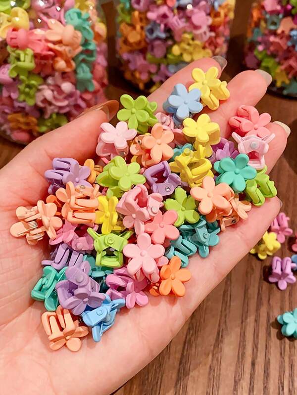 50pcs Assorted Colorful Mini Flower Hair Clips Set, Girls Princess Hair Accessories, Random Colors