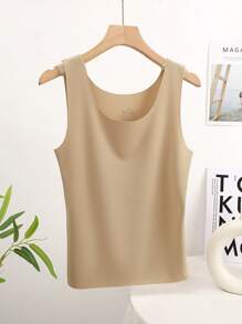 2pcs Women's Ribbed Seamless Wide Strap Camisole, Layering Sleeveless Thin Top Without Padding, Suitable For Outer Wear