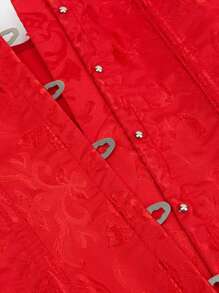 Vintage Jacquard Lace-Up Back Fishbone Corset Bustier Top, Fashionable Outerwear Waist Cincher Bodysuit, New Year Party, Valentine's Day, Holiday Tops, St. Patrick's Day Outfit, Halloween Costume