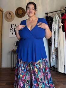 Enliva Jolene.Mendez Plus Size Full-Print Elastic Waisted Tie Super Wide-Leg Pants Beach, For Apple Rounded Body Shape