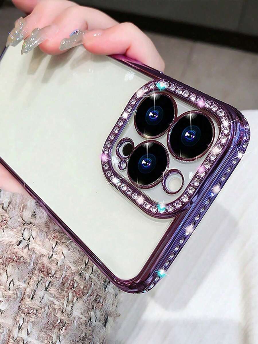 奢华电镀闪钻手机壳，兼容 17 16E 15 14 13 12 11 X XS Max XR Pro Plus，Galaxy A02S-A07 A12-A17 A22-A26 A32-A36 A50-A56 S20-S25，荣耀Magic，Reno等智能手机 - 紫色 - 查看 1