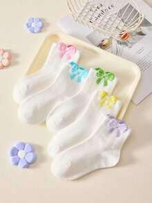 3 pares de calcetines de niña de media caña con diseño de lazo 3D en colores aleatorios y variados, adecuados para uso diario en todas las estaciones - Multicolor - Ver 8