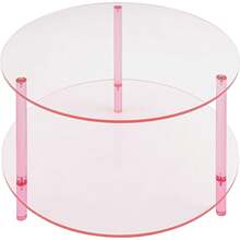 HOHOBLA Modern Acrylic Side Table - 2-Tier Round Coffee Table For Living Room, Bedroom & Office, Pink End Table With Freestanding Design - 粉色 - 查看 6