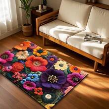 1pc Soft Faux Wool Floral Print Bath Mat, Kitchen Mat, Doormat - Super Plush Microfiber, Anti-Slip Quick Dry, Suitable For Kitchen, Bathroom And Decoration