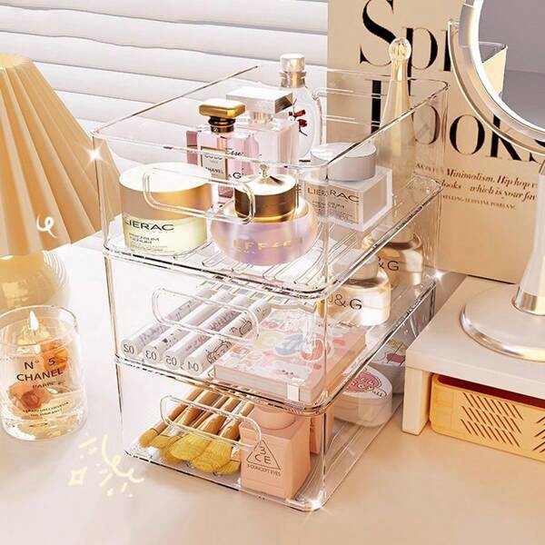 1pc Acrylic Storage Box To Organize The Desktop, Transparent Storage Basket, Cosmetics And Skin Care Products