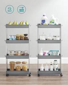 Carro de Almacenamiento de 4 Niveles, Carrito con Ruedas, Carro de Cocina, Ahorro de Espacio, para Baño, Oficina, 14,4 x 42 x 86 cm, Gris Paloma, Vuelta al Cole - Gris - Ver 8