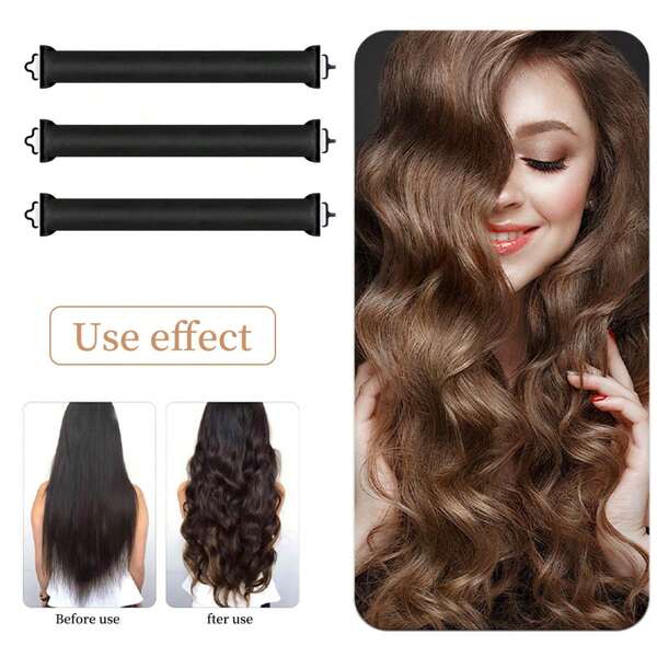 Set de 3 rizadores de cabello sin calor, rodillos para el cabello sin calor, rizador de cabello perezoso con varilla flexible, herramientas de peinado para rizos suaves al dormir con gancho