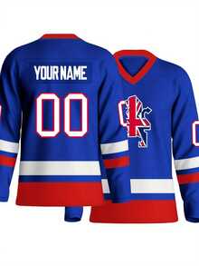 Customizable Name And Number Men's Ice Hockey Sports Shirt England Blue Embroidered Casual Outdoor Sports Long Sleeves Ice Hockey Jersey Custom Size S-XXL - Blue - View 2