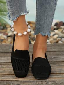 Zapatos casuales de mujer con punta puntiaguda y sin cordones, multicolor, ligeros, cómodos, adecuados para uso al aire uso casual - Negro - Ver 8