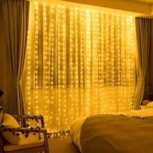 118.11 Inch X 118.11 Inch Curtain Lights, 300 Warm LED Fairy Lights, 8 Lighting Modes, Waterfall Lights, Button Control, Suitable For Birthday, Wedding, Bedroom, Wall Decor, Party, Halloween And Christmas Decoration