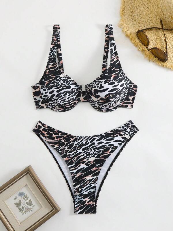 Women's Sexy Leopard Print Bikini Swimsuit Set, Summer Beach