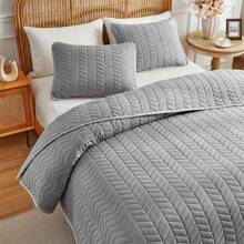 Set de lenjerie de pat matlasat premium de 3 buc (1 husă de pat + 2 tapete de pernă, fără inserții de pernă), țesătură din poliester moale și prietenoasă cu pielea, potrivit pentru dormitor, sufragerie, hotel, camping în aer liber, cadou ideal de vacanță