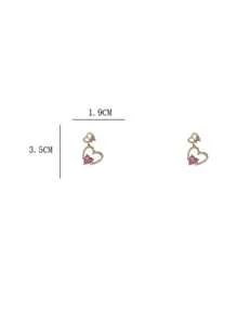 1 Pair French Pink Hollow Heart Dangle Earrings, Elegant Lady Style, Charming & Sweet Jewelry