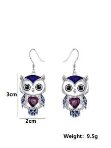 YSH.ZIXIN 1 Pair Cute & Elegant Bluish Purple Owl Pendant Earrings With Embedded Ocean Heart Crystal For Women - Owl - View 2