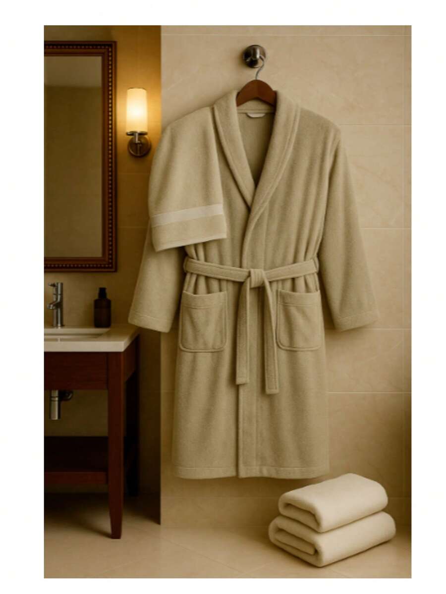 2-częściowy zestaw szlafroków z tureckiej bawełny, 1 szlafrok i 1 ręcznik na głowę 50*85 cm, odzież domowa, miękka w dotyku - Brudny różowy - Zobacz 1