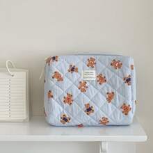 3 PiecesMakeup Bag Quilted Makeup Bag Silk Ribbon Makeup Bag Set Flower Travel Washbag - Royal Blue - View 18