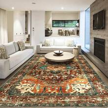 Non-Slip Washable Boho Vintage Area Rug Large Rug,  Living Room Bedroom Rug With Rubber Backing, Low Pile Faux Wool Soft Distressed Rug Floor Carpet For Living Room, Bedroom - Orange - View 10
