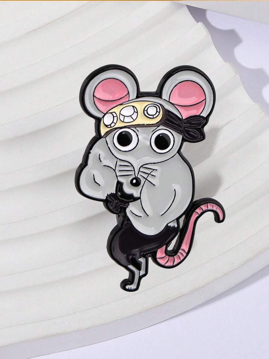 1 pieza Broche de esmalte con diseño de ratón de dibujos animados, pin de solapa con diseño de animal lindo, accesorio de moda para ropa, mochila, regalo para amigos - Multicolor - Ver 1