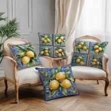 4pcs Retro Watercolor Lemon Pattern Decorative Throw Pillow Covers [Without Pillow Inner], 17.7*17.7in (45*45cm), [Single-Sided Print] Farmhouse Style Polyester Cushion Covers For Sofa, Bed, Living Room, Bedroom, Car, Office, Hotel Decoration, Suitable For All Seasons, Perfect Gift For Family And Friends