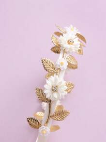 1 Peça Tiara Infantil com Folha Dourada e Flor Branca, Adequada para Uso Diário, Viagem, Fotografia, Casamento, Festa