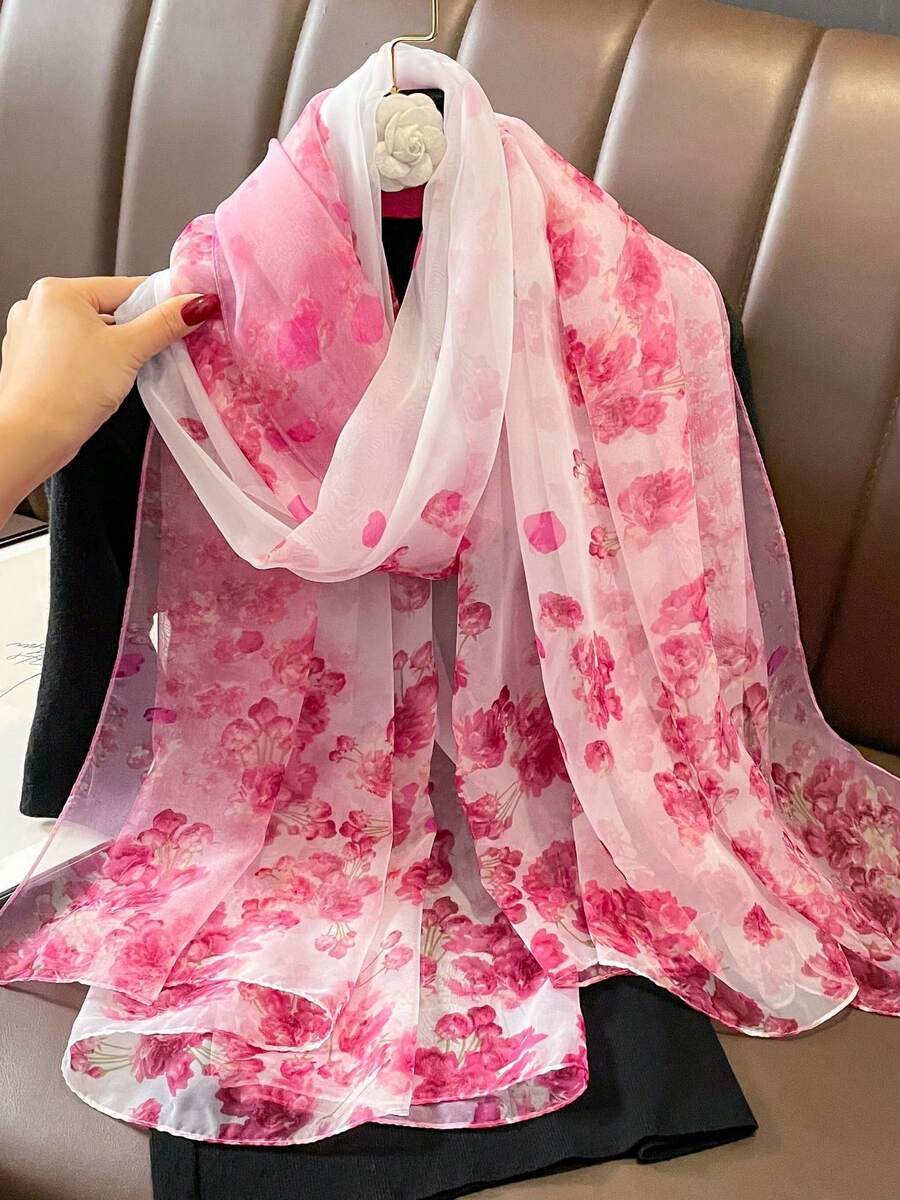 1pc Pink Chiffon Scarf For Women, Thin Lightweight Multifunctional Scarves Shawl Wraps Suitable For Spring Autumn For Traveling, Fashion & Art Style, All Seasons