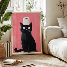Funda para tapa de inodoro con estampado de gato negro, decoración de inodoro divertida y linda de gato negro como regalo para amantes de los gatos, póster sin marco de gato asomándose - Multicolor - Ver 8
