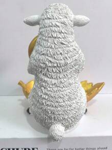 1 pièce Plateau décoratif en résine de style moyen-oriental avec une feuille dorée de mouton étreignant la lune, décoration pour la maison, décoration de l'Aïd al-Adha, rangement de bijoux, article de fête, figurine en résine
