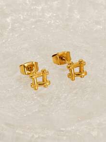 1 对钛钢不对称心形耳环，18K 不锈钢，优雅女士耳环 - 金色 - 查看 3