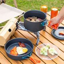 Camping Cookware Set 3 PCS Outdoor Kettle Pot And Pan Portable Picnic Gear Car Camping Cookware Set 3 Piece Kettle Pot Combo For Road Trip Outdoor - Dark Grey - View 3