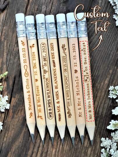 1/5/10/20/50/100pcs Customized Engraved Pencils, Personalized Text Pencils, Personalized Pencils, Custom Wedding Gifts, Customized Pencils, Bulk Wedding Party Favors, Custom Erasable Children Pencils, Sketch Pencils With Erasers, Reusable Pencils, Wood Color, White, Vintage, Personalized, Unique, For His Custom Gift, For Her Gift, Family, Friends, Kids, Students, Workers, Clients, Business/Work/Office, School Back To School