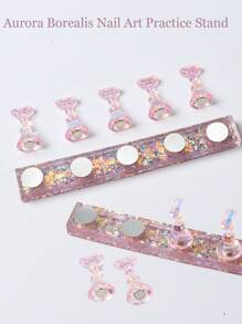 Aurora, supporto pratica per arte di unghie in cristallo lucido a scacchiera, supporto magnetico finto per unghie indossabile, base laser per praticare unghie in acrilico, accessori per unghie
