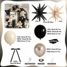 5 10 18 Inch Black Sand White Champagne Gold Latex Balloons Arch Garland Kit, 127Pcs Bow Ribbons With Black Beige Cream Explosion Star Foil Balloons For Babyshower Engagement Wedding Bachelorette Party 13 16 18 21 30 40 Birthday Decorations - Color Mixing - View 2