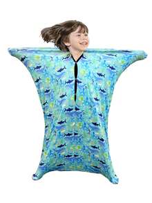 儿童印花感官睡衣 - 弹力游戏睡袋，适合 3-5 岁儿童 - 透气涤纶面料 - 中号 - 运动袜，S 码