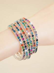 1 Set Of Multiple Strips Dazzling Sparkling Rhinestone Stretch Bangles Set - Adjustable Elastic Design, Bling Bridal Wedding Party Style, Nightclub Decor, Fashionable Accessory For Women, Perfect Gift For Friends And Family