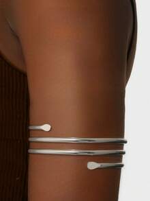 1pc Minimalist Hollow 3-Layer Metal Armlet, Personalized Geometric Punk Opened Adjustable Body Chain Bracelet, Wedding Accessory - Multicolor - View 14