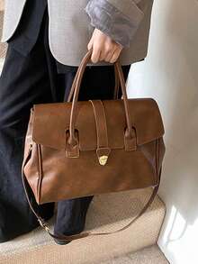 1 pieza Bolso de mano grande de PU de unicolor con estilo retro y vintage, adecuado para el uso diario, viajes y compras. Hay dos tamaños disponibles: pequeño y grande. - Multicolor - Ver 15