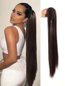 24 Inch Long Straight Ponytail Hair Extensions Synthetic Fake Pony Tails Hairpieces Clip In Ponytail Extension For Women Girls Daily - Multicolor - View 13