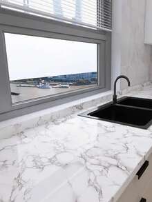 Marble Print PVC Wallpaper, Waterproof Grease-Proof Kitchen Wall Sticker, Waterproof Grease-Proof Countertop Sticker, Marble Print Decorative Sticker For Range Hood - Multicolor - View 1